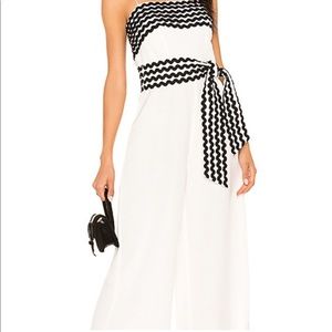 C/MEO COLLECTIVE ivory linen and black wave lines spaghetti strap jumpsuit small